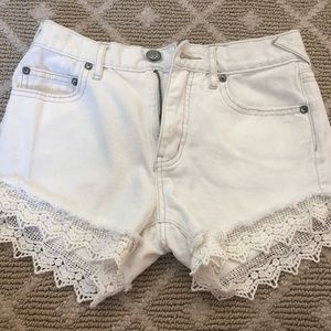 Free People White Lace Denim Shorts